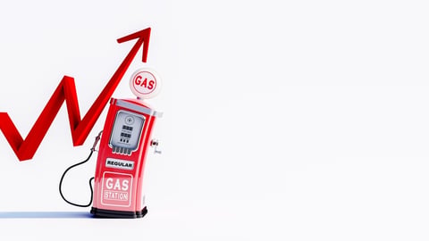 rising arrow next to a fuel pump