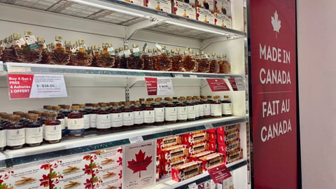 shelves of Canadian goods next to Made In Canada sign