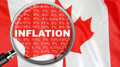 Canadian flag with inflation under magnifying glass