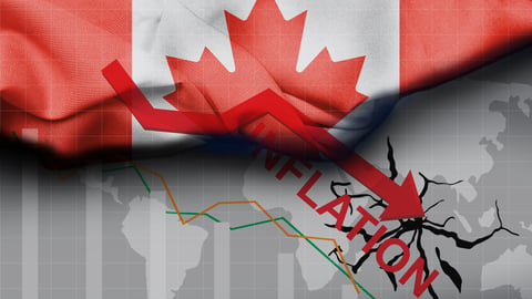 Canadian flag and downward pointing arrow indicating inflation drop