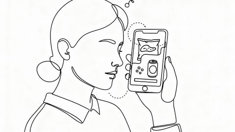 Woman holding phone doing inventory in sketch format