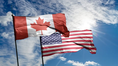 Canadian and American flags