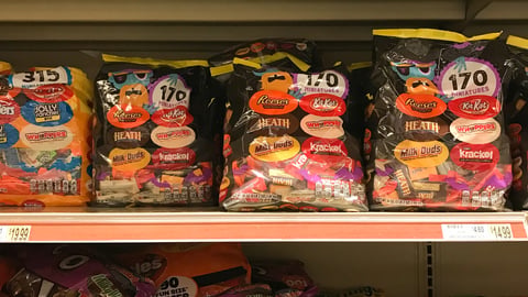Halloween candy on shelves