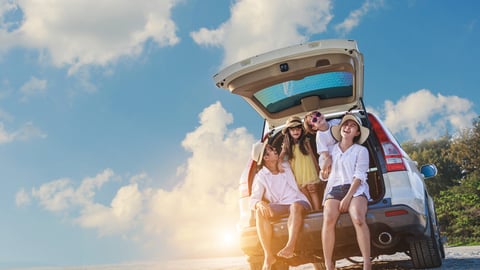 Holiday and travel family concept, Summer vacations . Happy family enjoying road trip with their favorite car. Parents and children are traveling the way to the sea or ocean or river.; Shutterstock ID 1576559980