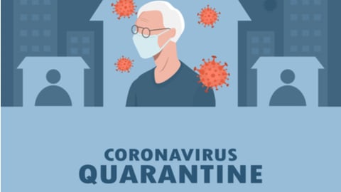 shelter in place. pandemic of coronavirus and social distancing. staying at home with self quarantine to stop outbreak and protect virus spread. older wearing medical mask and self isolation in home.