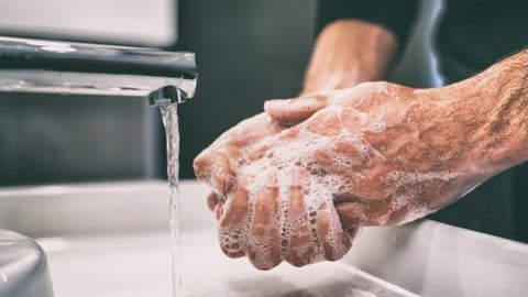 Hand washing in a sink