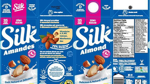 Silk brand almond milk product labels are shown in a government of Canada handout photo. It is one of several plant-based milk products that have been recalled nationally.