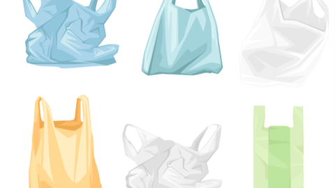 six single use plastic bags