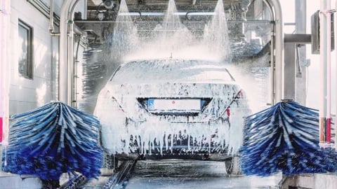 Vehicle in a tunnel covered in soap