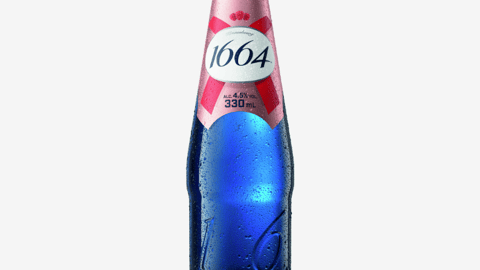 Carlsberg 1664 rose beer bottle blue with pink label