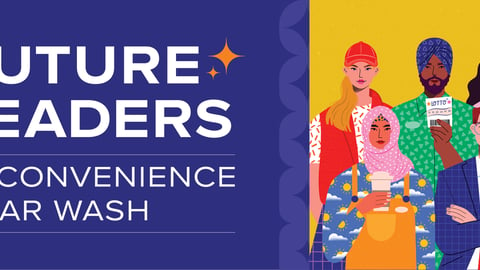 Future leaders in COnvenience and Car Wash logo and colourful illustration