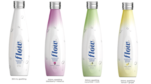 Four bottles of Flow Sparkling water