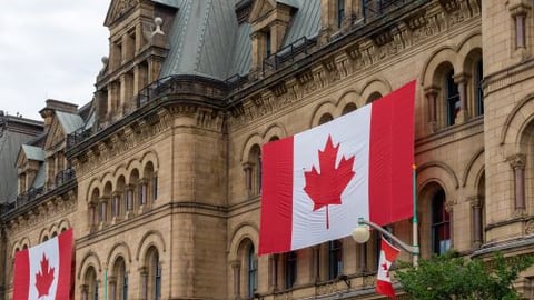 Canadian Parliament Building Ottawa with Flag 