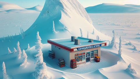 AI generated convenience store in the middle of a winter scene