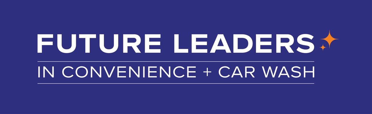 a blue banner for Future Leaders in Convenience and Car Wash