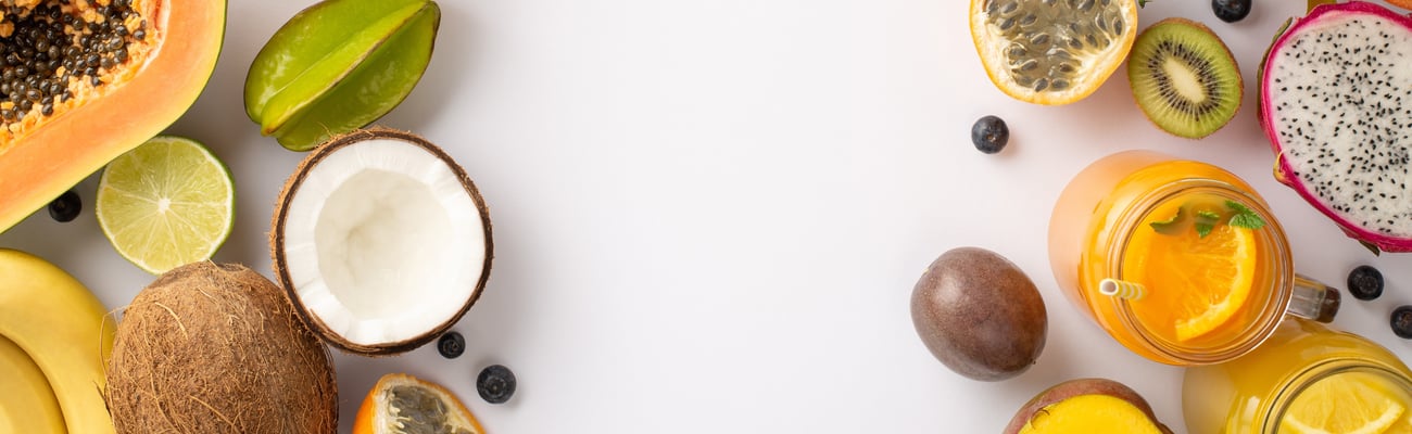 selection of tropical fruit and beverages representing food flavour trends