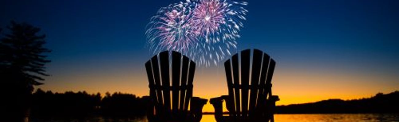 Summer fireworks over lake stock image