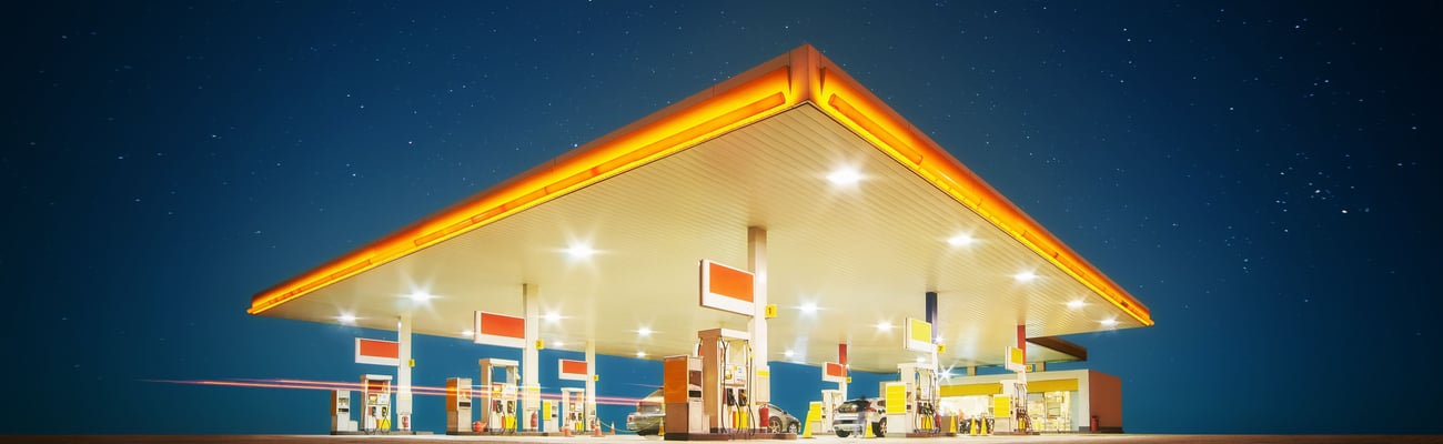 Gas station lit up at night