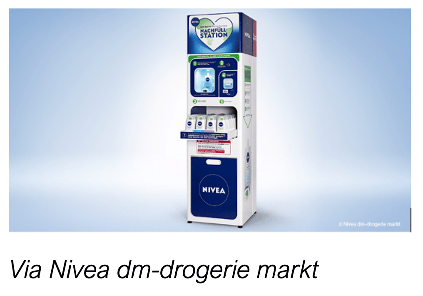 DM Drogerie Markt in Germany has partnered with Nivea to develop kiosks that allow customers to refill cosmetics bottles, rather than buying more packaging.