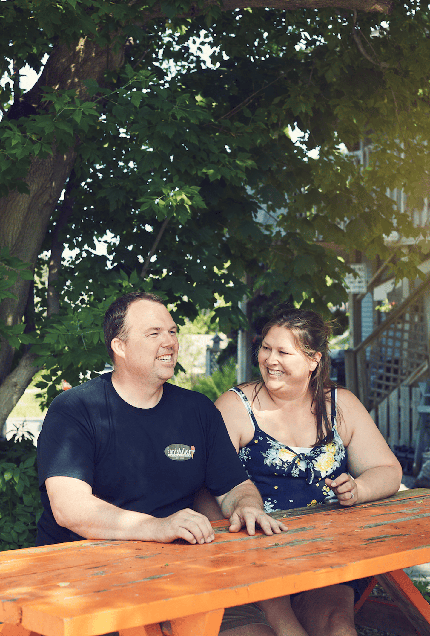 The Sheehans sitting at a picnic table