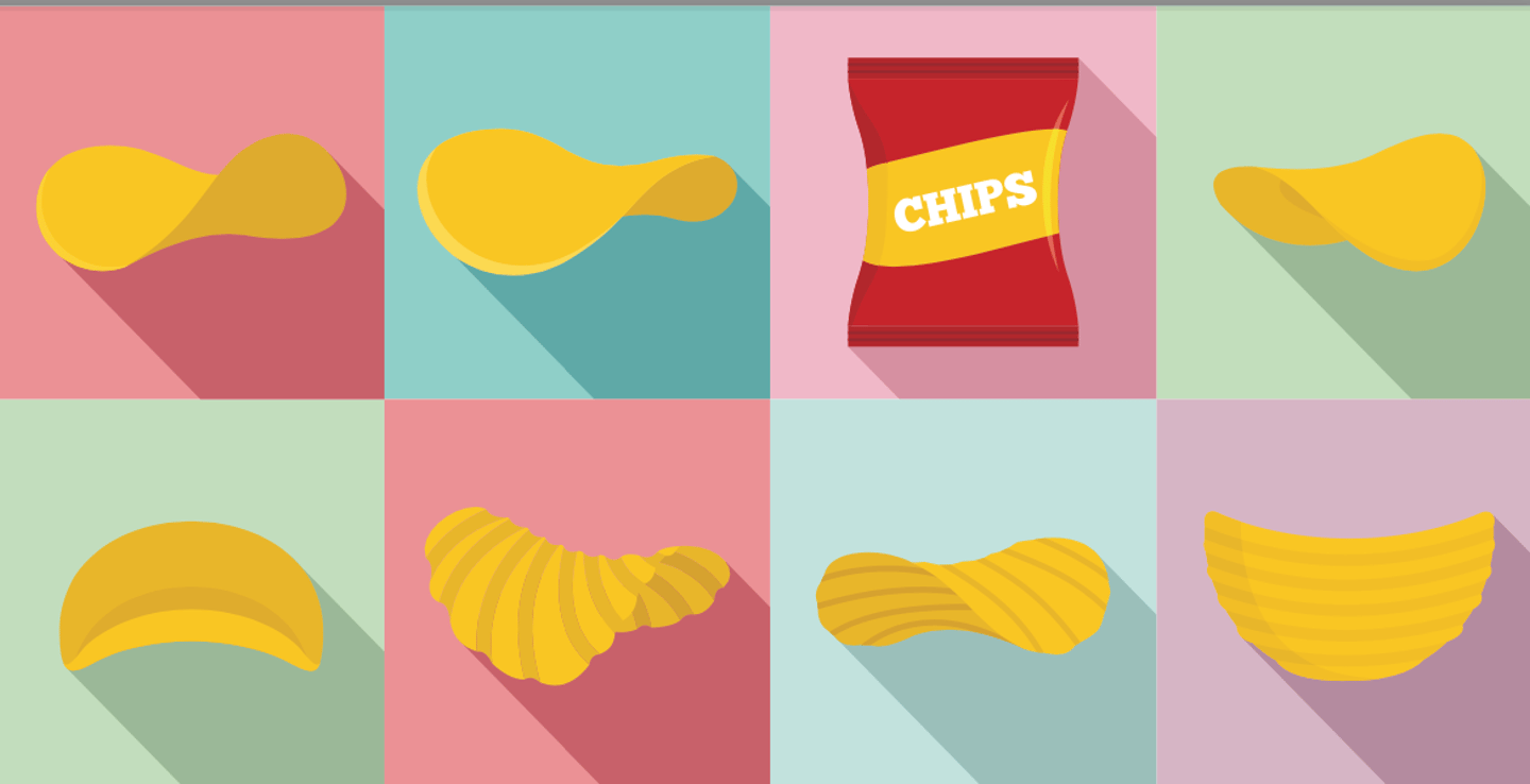 illustrations of potato chips on colourful background