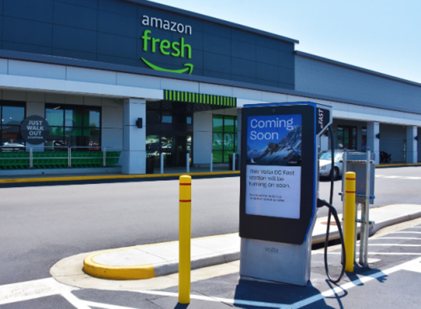 Volta charging station front of Amazon Fresh Store in Manassas, Virginia, USA, July 1, 2022