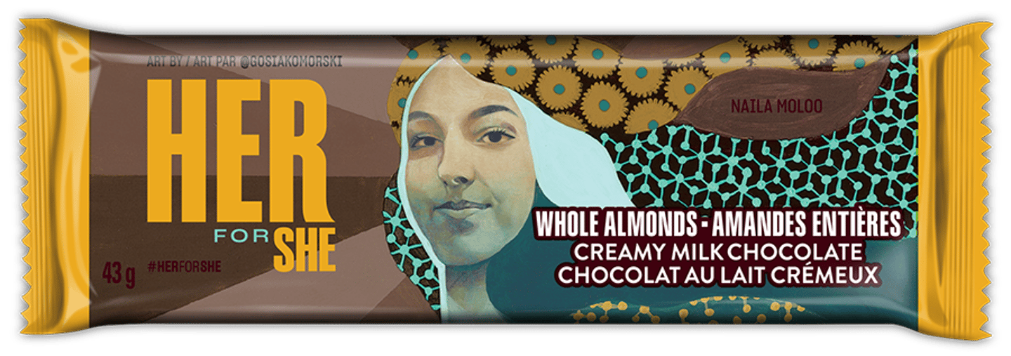 Naila Moloo image on a Hershey Bar.