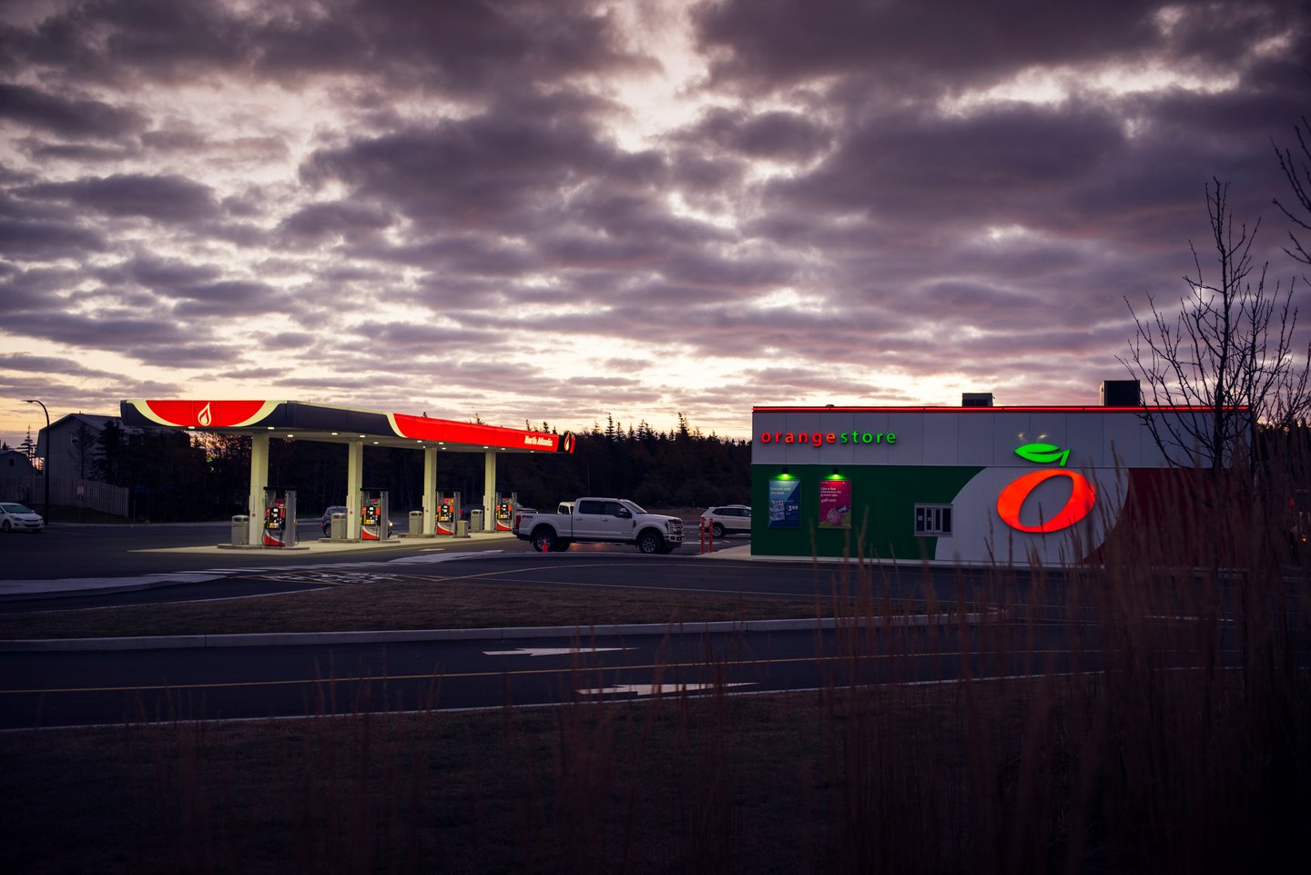 North Atlantic and Orange store gas station at dawn