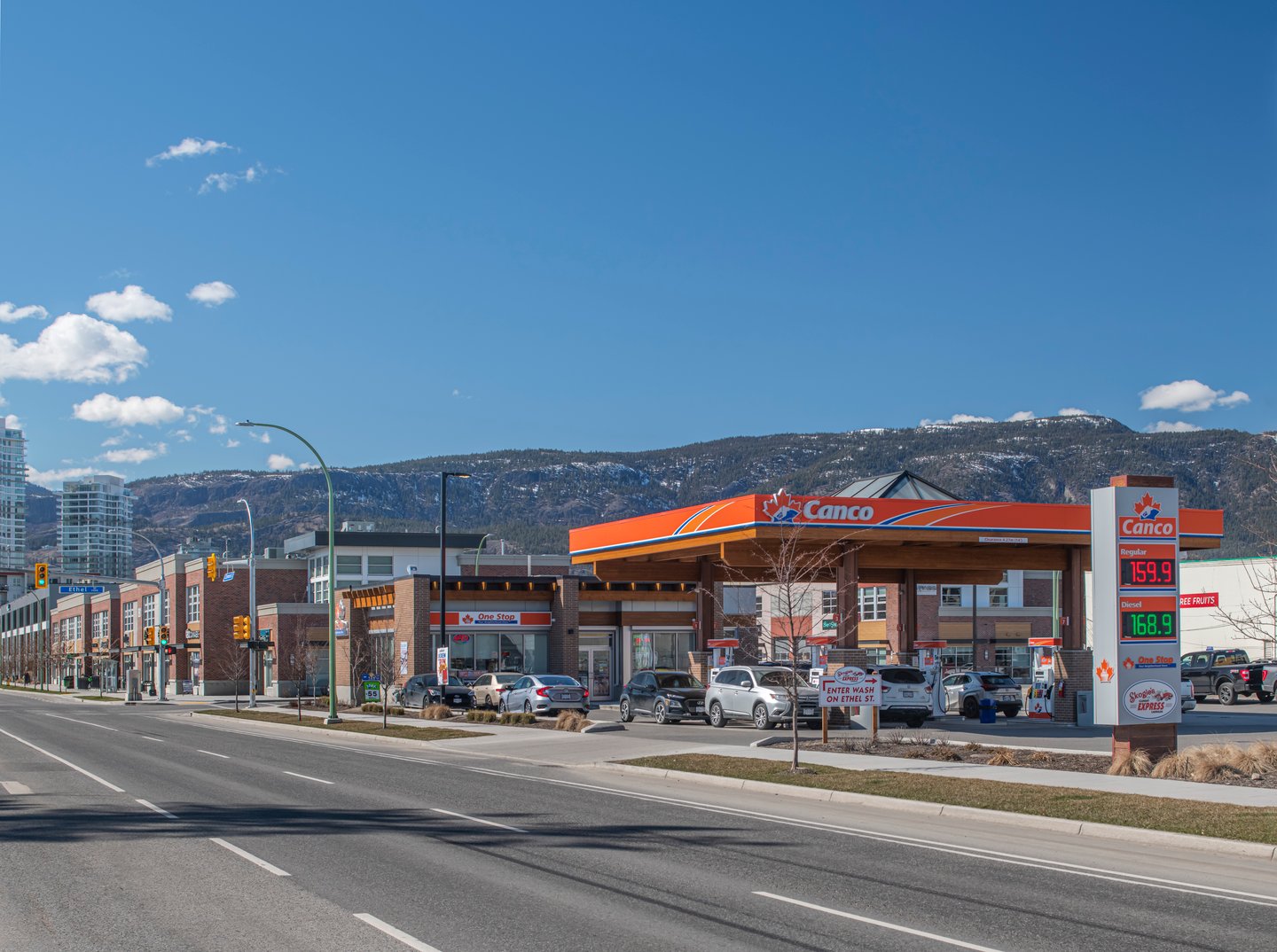 Canco gas station with mountains in the background