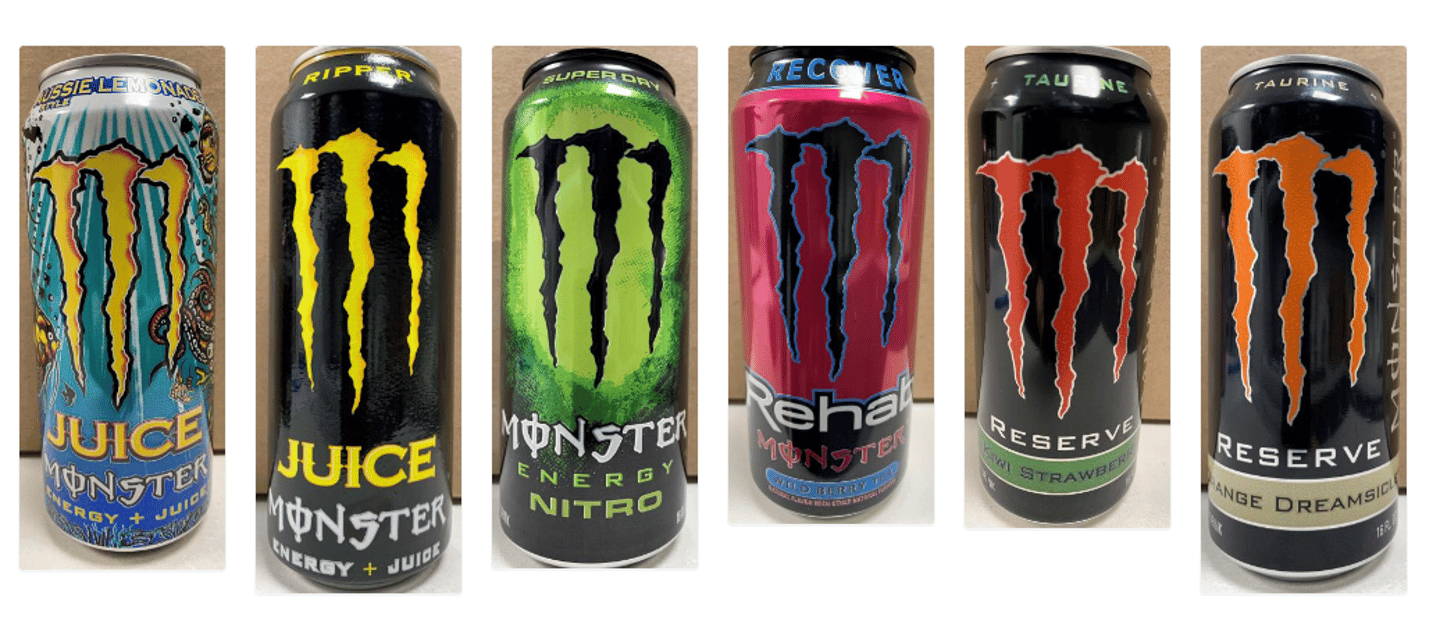 Products involved in Monster Energy recall