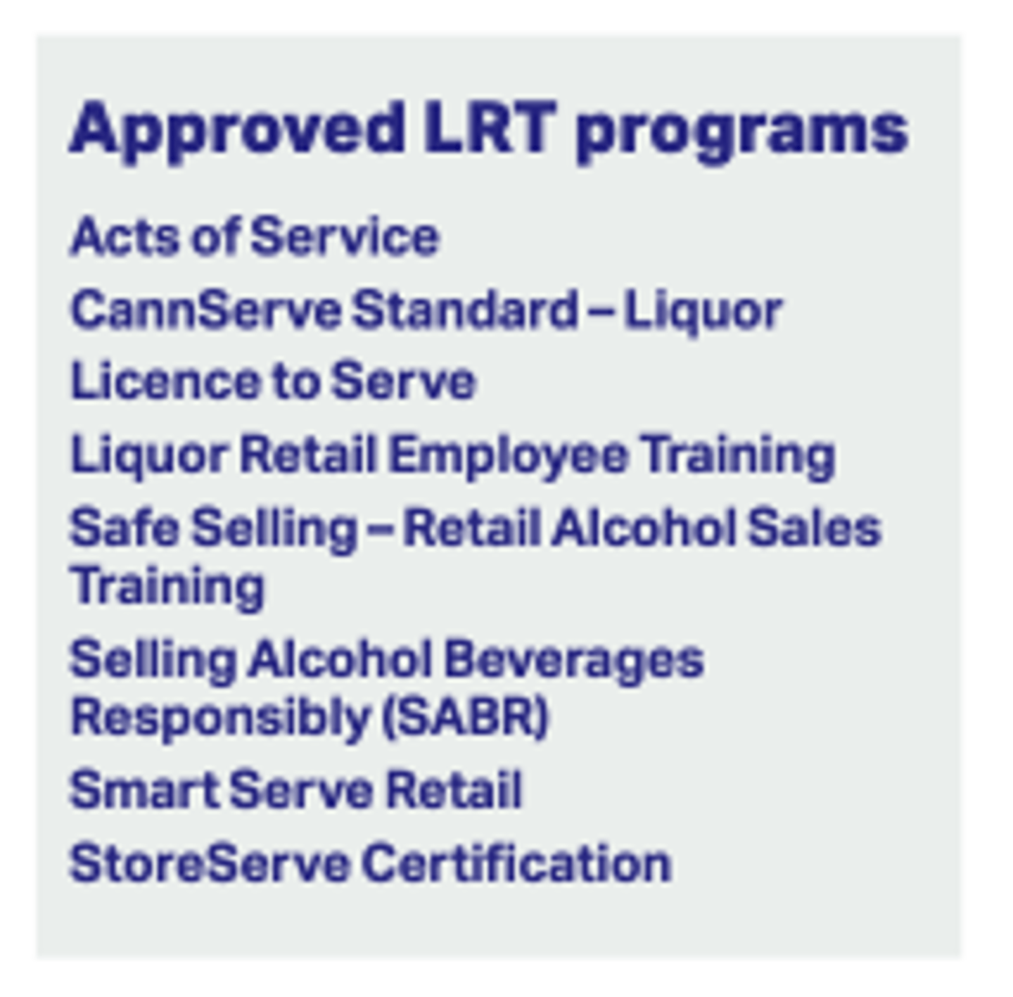 Approved LRT programs