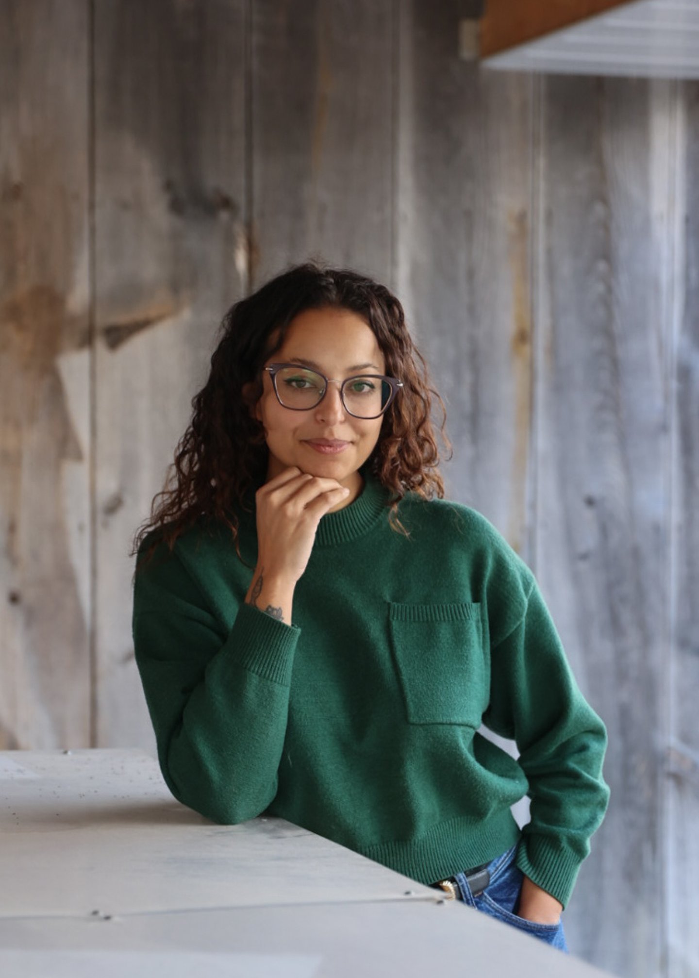 Britany Sabourin in green sweater