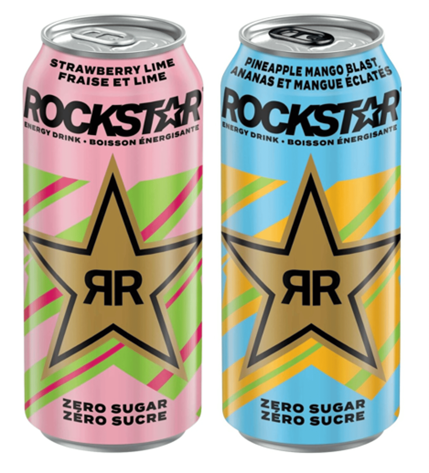 Two cans of no-sugar Rockstar