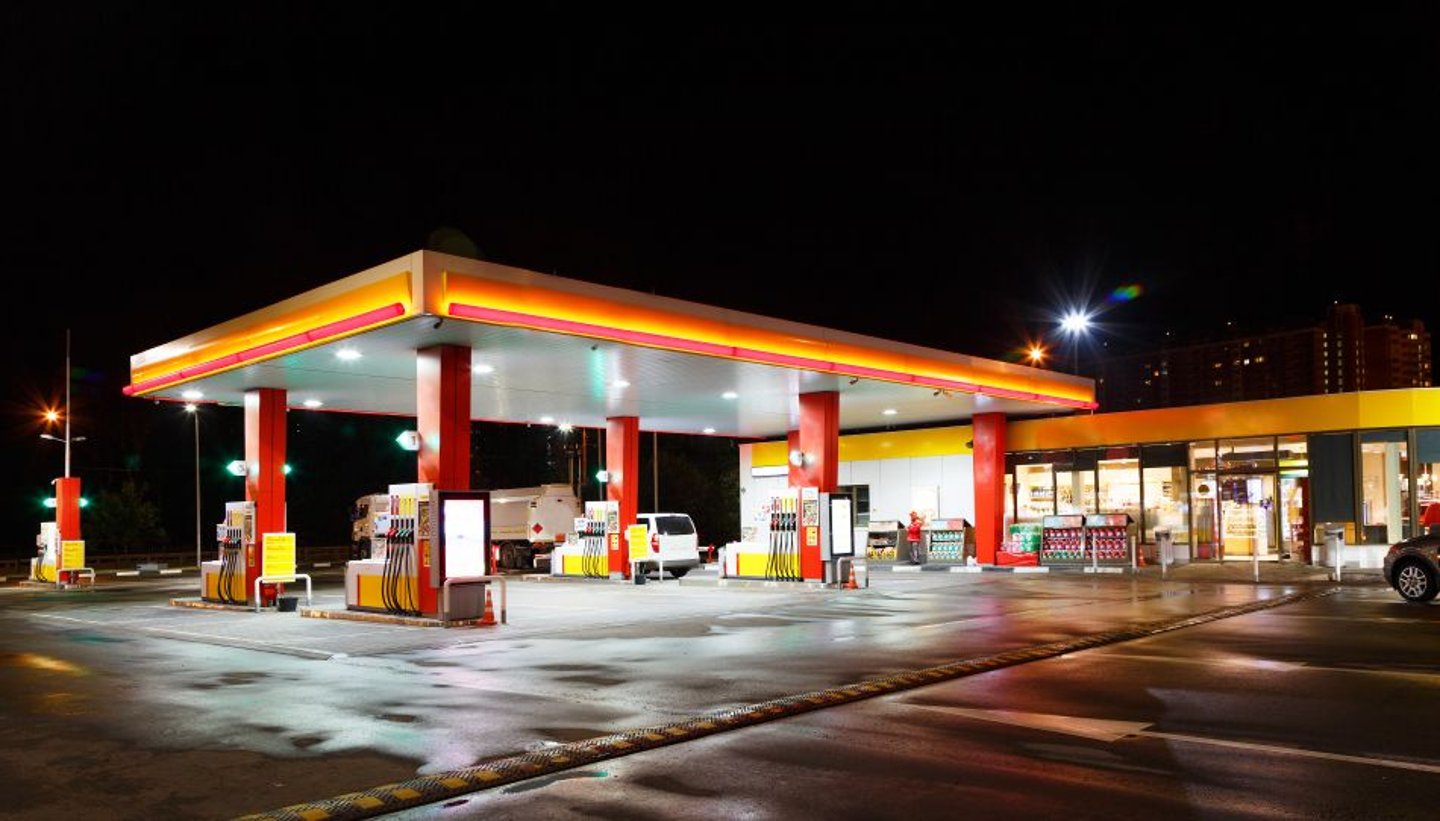 Gas Station at night stock image