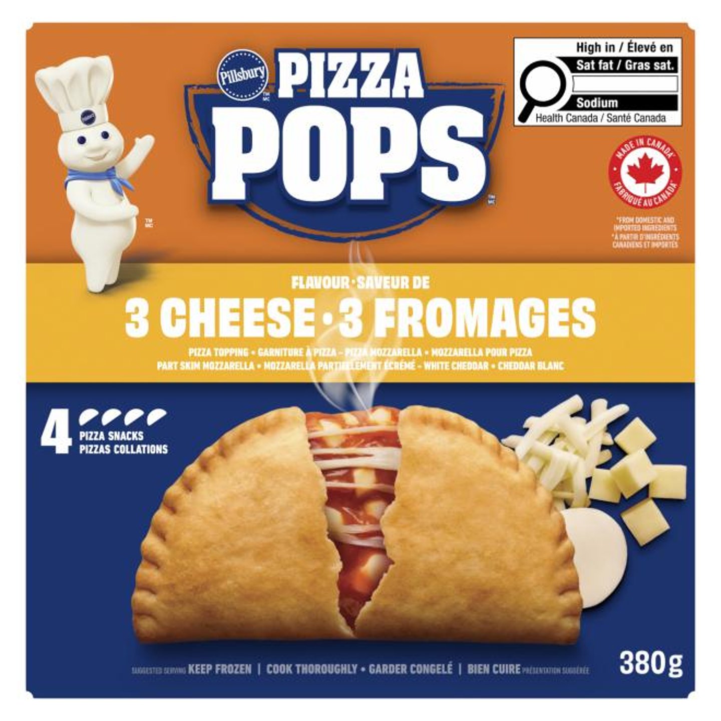 Package front of Pizza Pops 3 Cheese