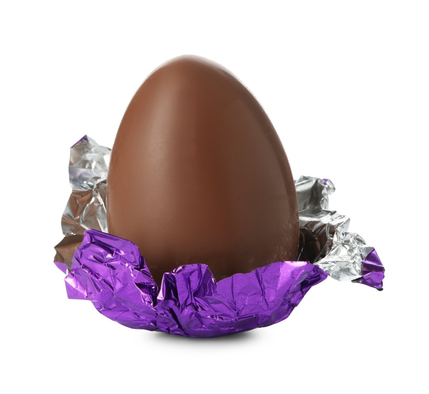 A half-unwrapped chocolate egg