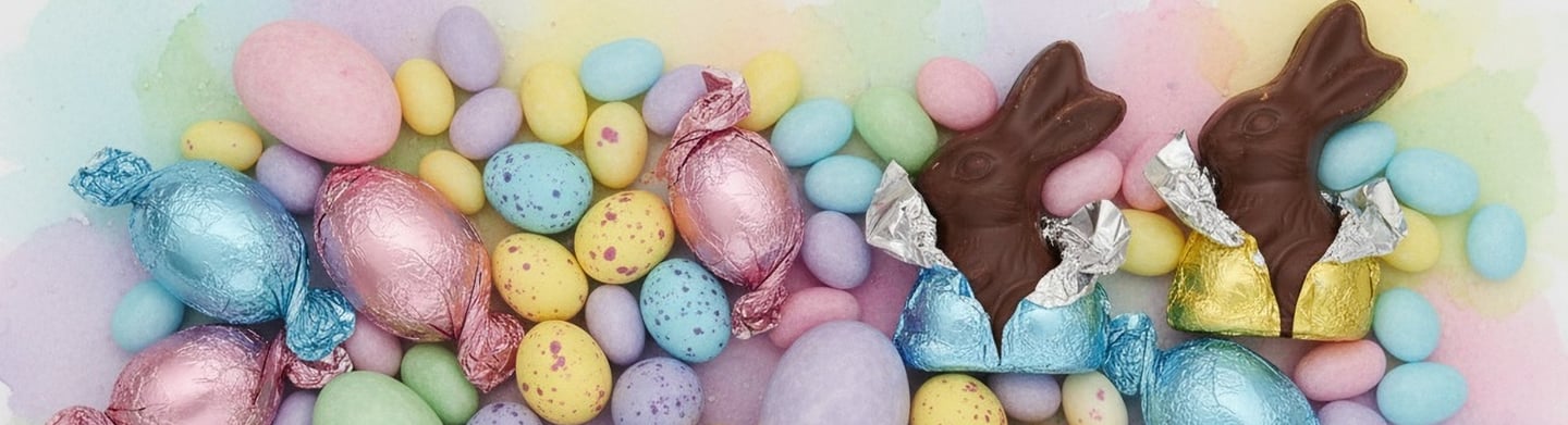 cropped horizontal chocolate candies and rabbits