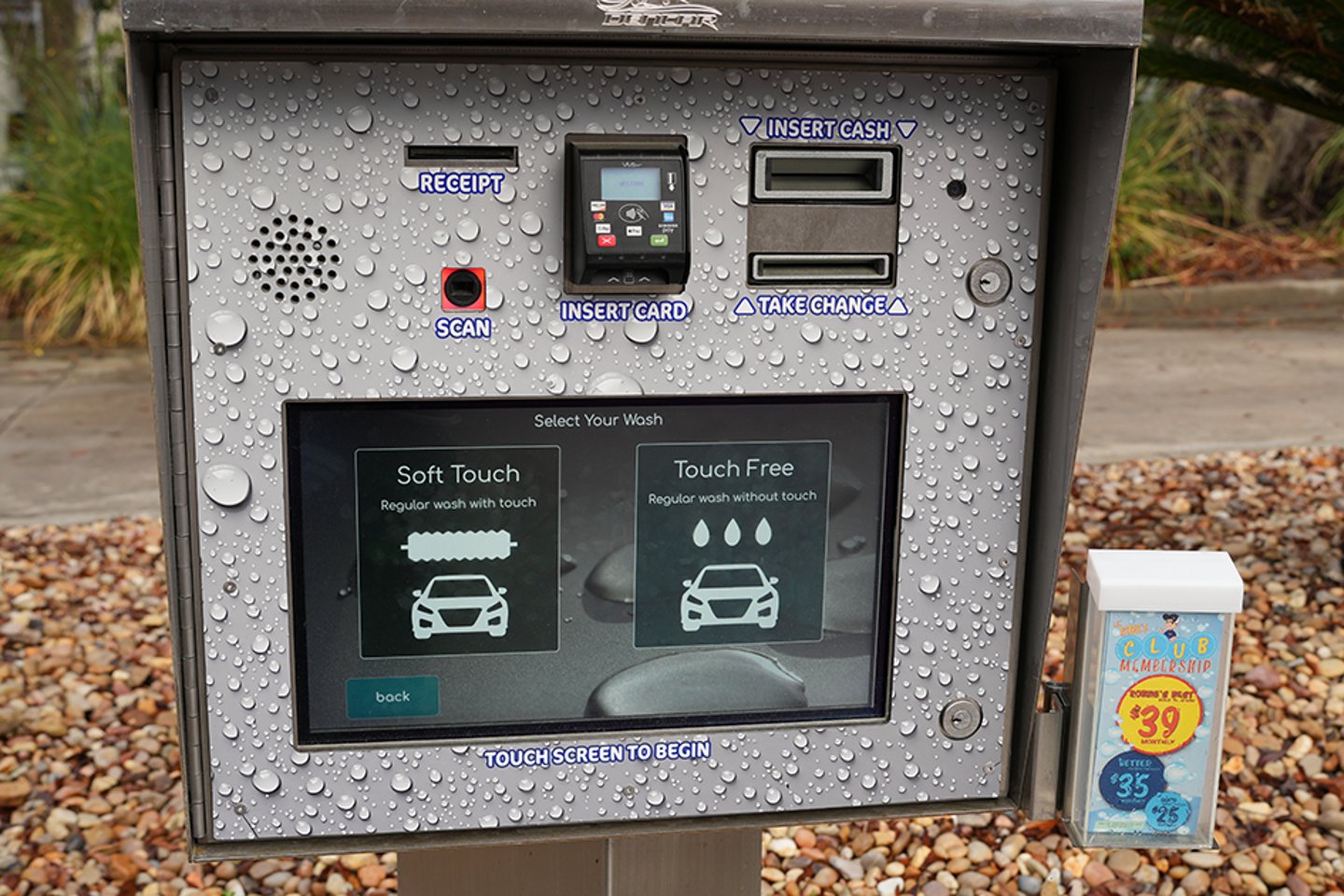 Close up of car wash digital order screen.