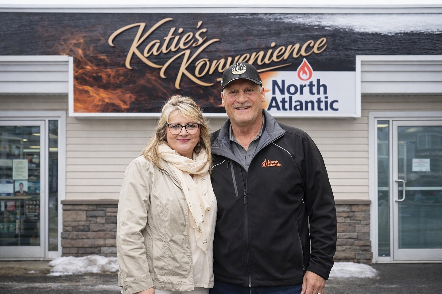 Katie's Konvenience owners Linda and Larry Edmonds in front of their store