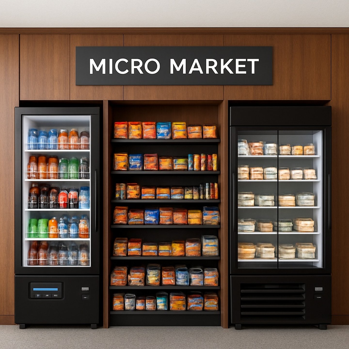 A micro-market offering cold drinks and snacks