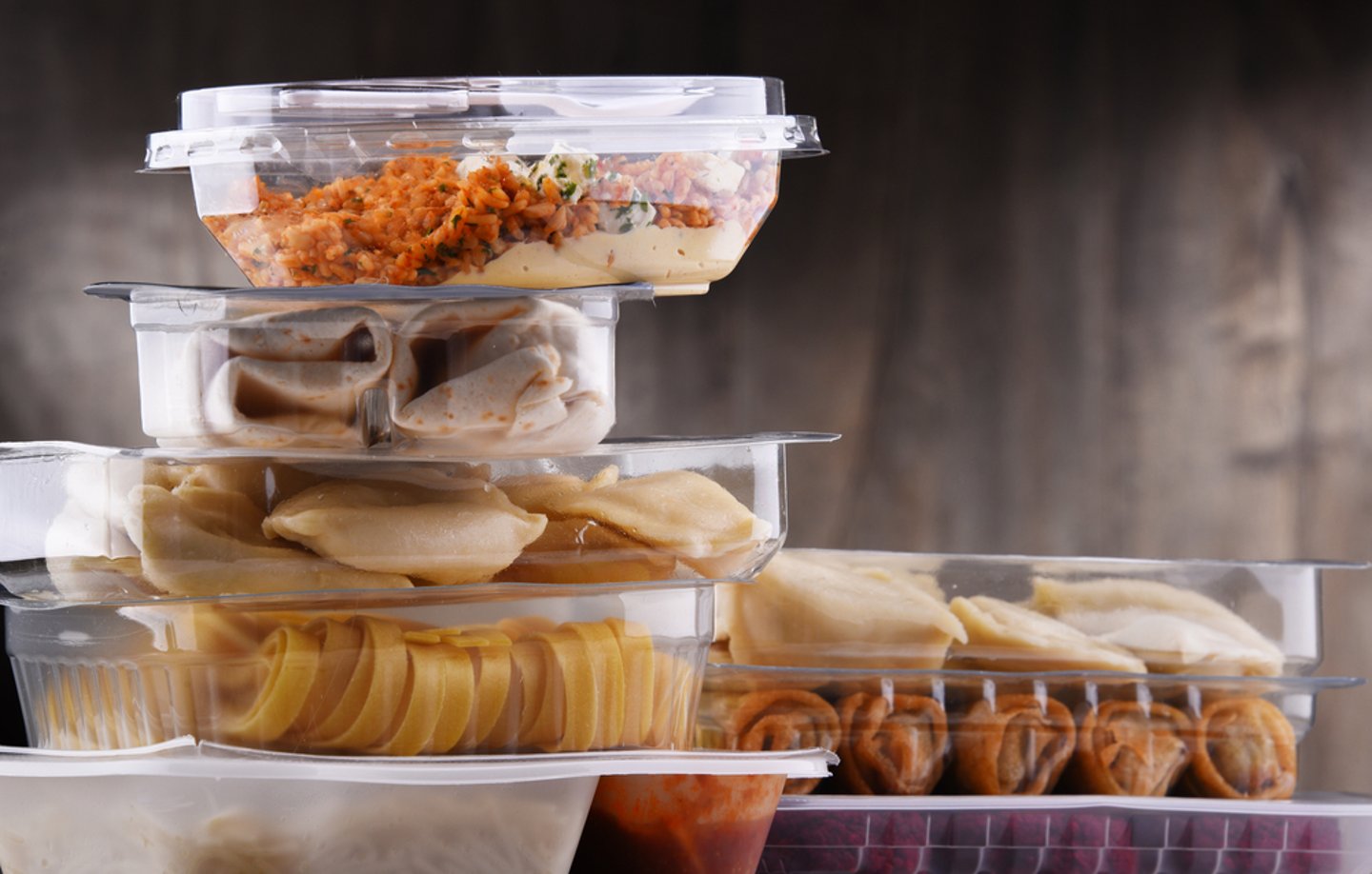 A stack of convenience store prepared foods