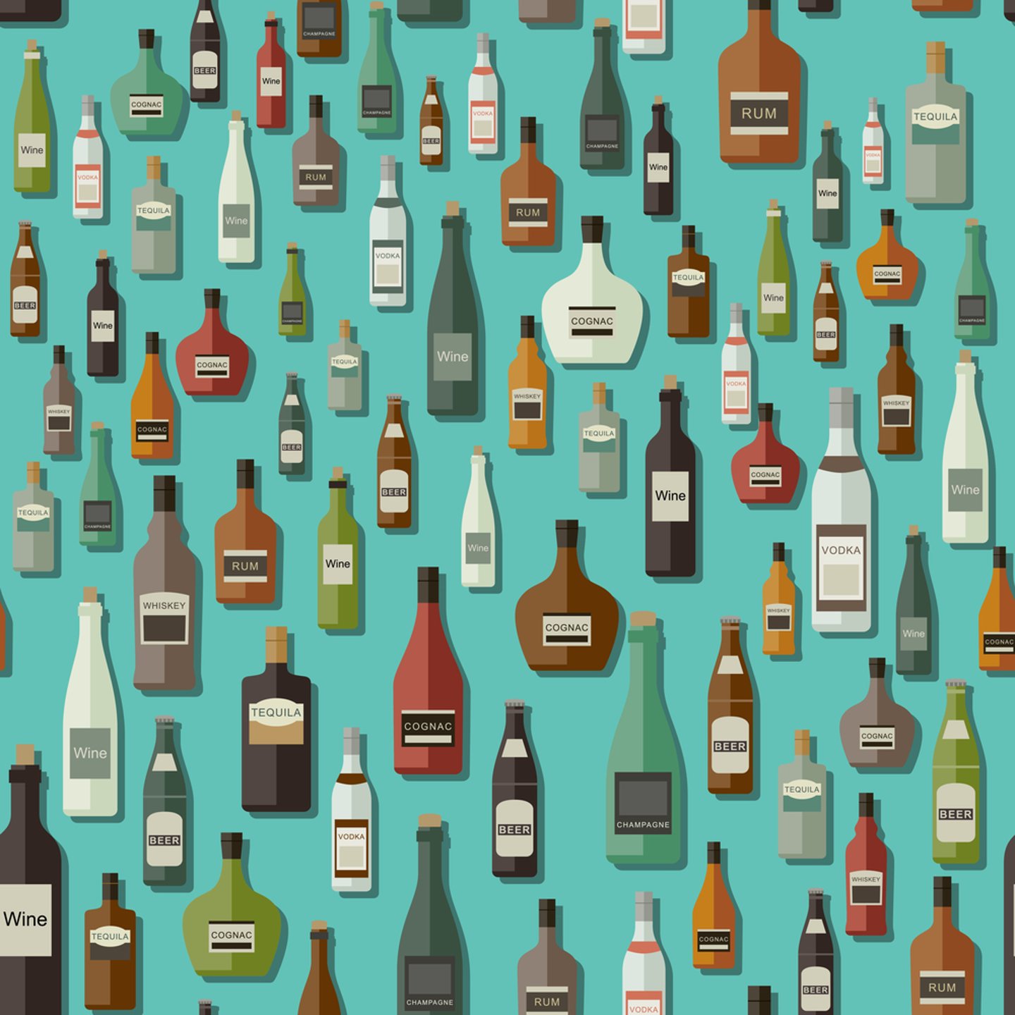 an array of unlabled alcohol bottles