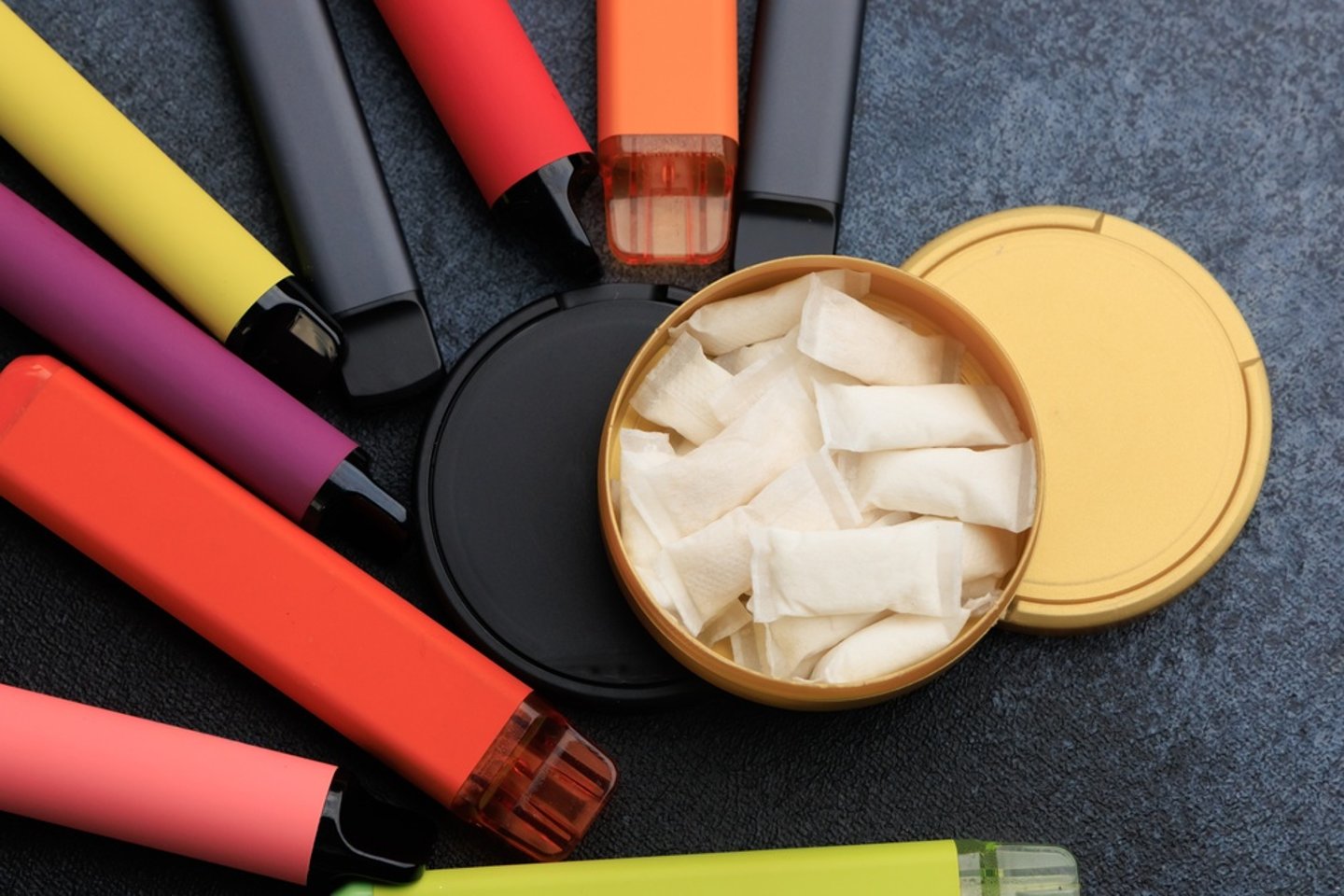 colourful vapes and nicotine pouch