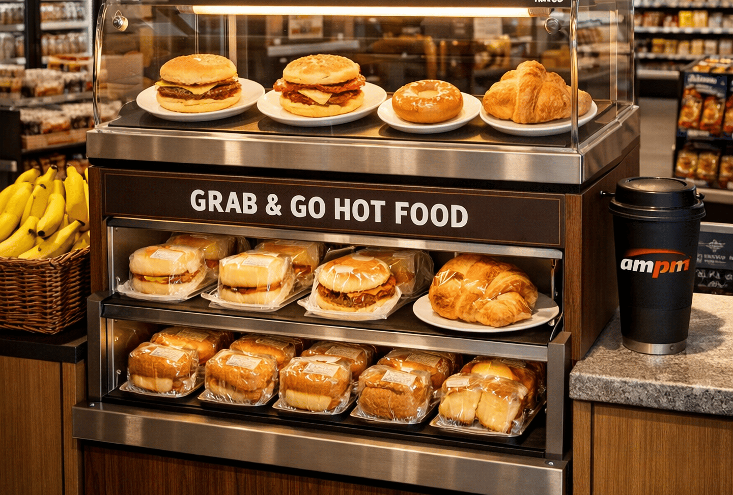 grab and go breakfasts in a glass case
