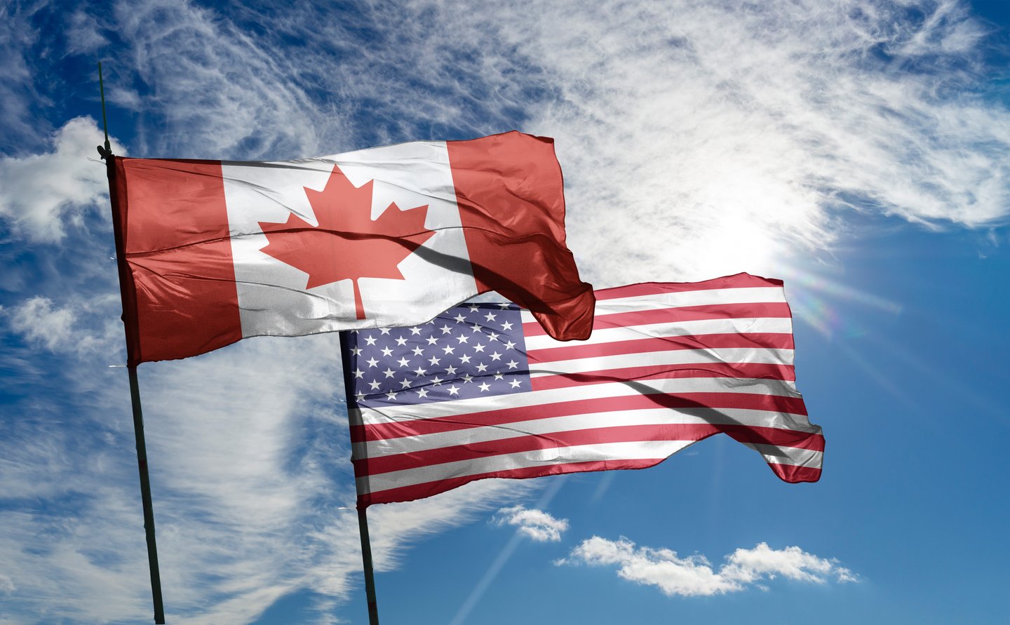 Canadian and American flags