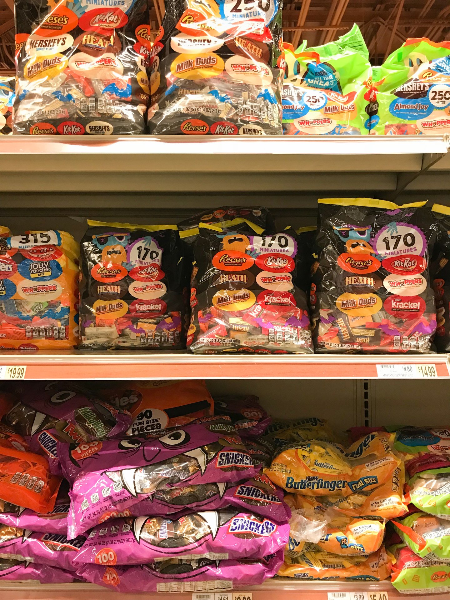 Halloween candy on shelves
