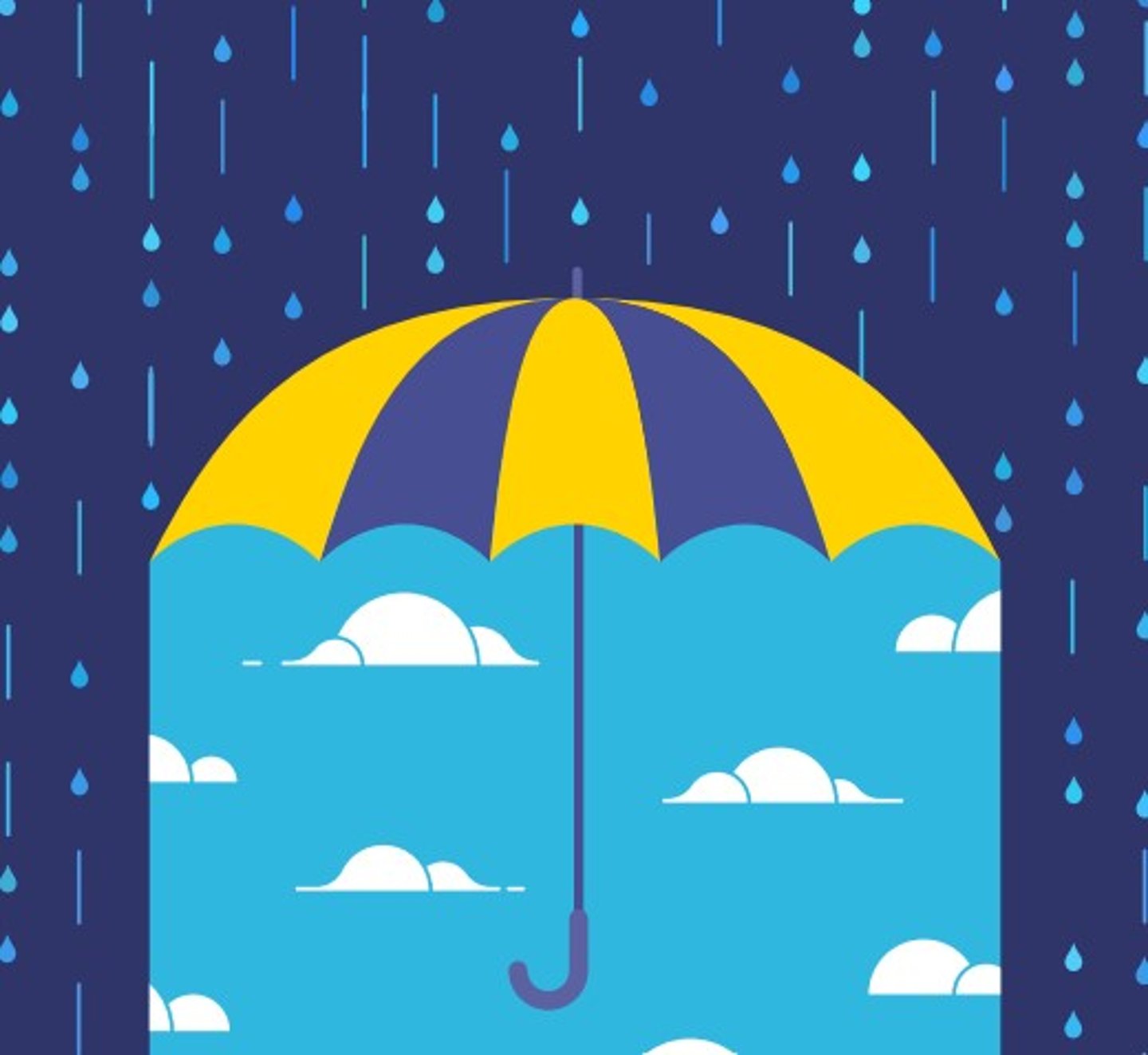 Stock graphic of an open umbrella with rain