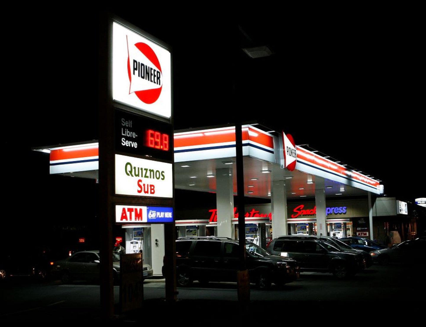 Pioneer Gas Bar at Night Canadian Press