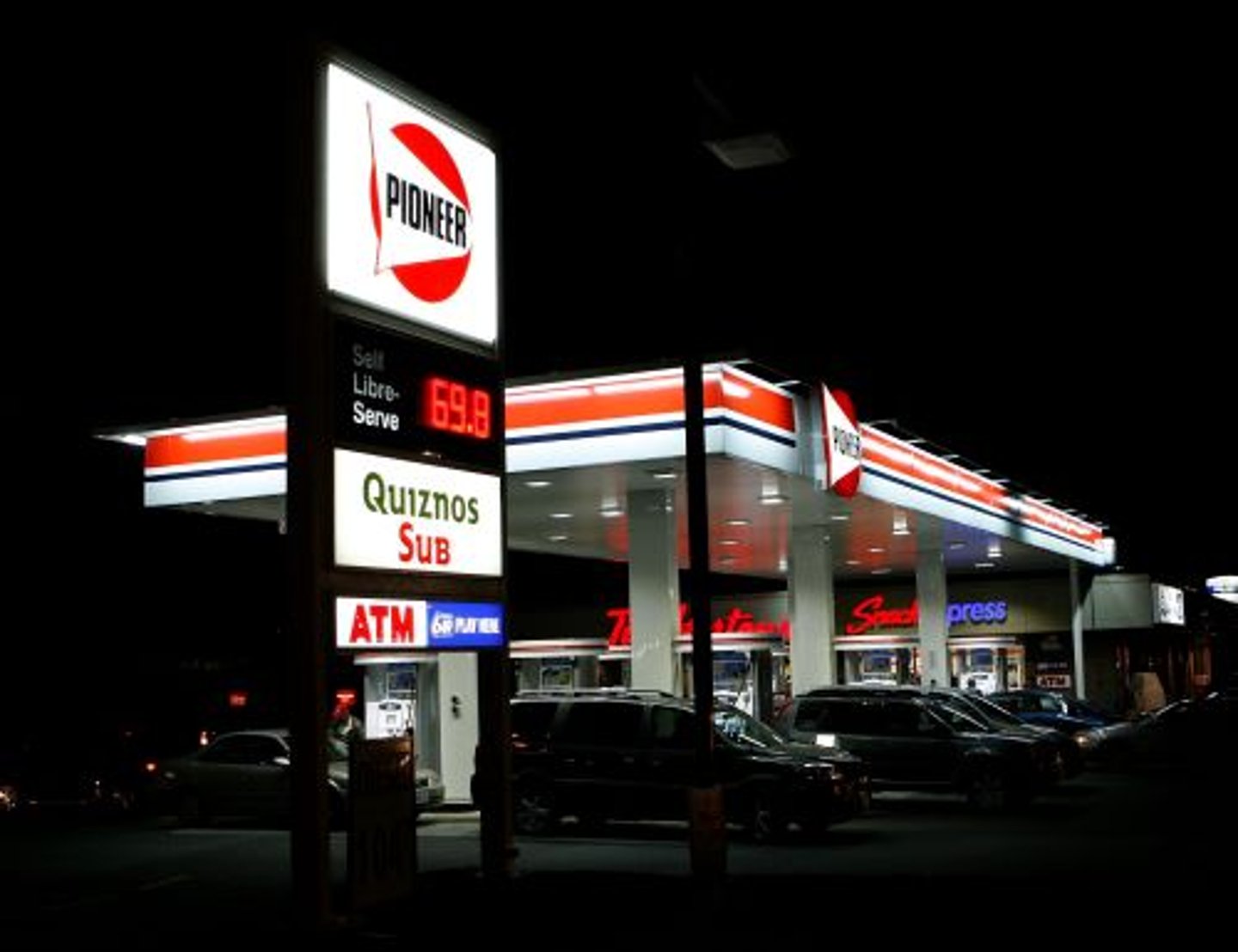 Pioneer Gas Bar at Night Canadian Press
