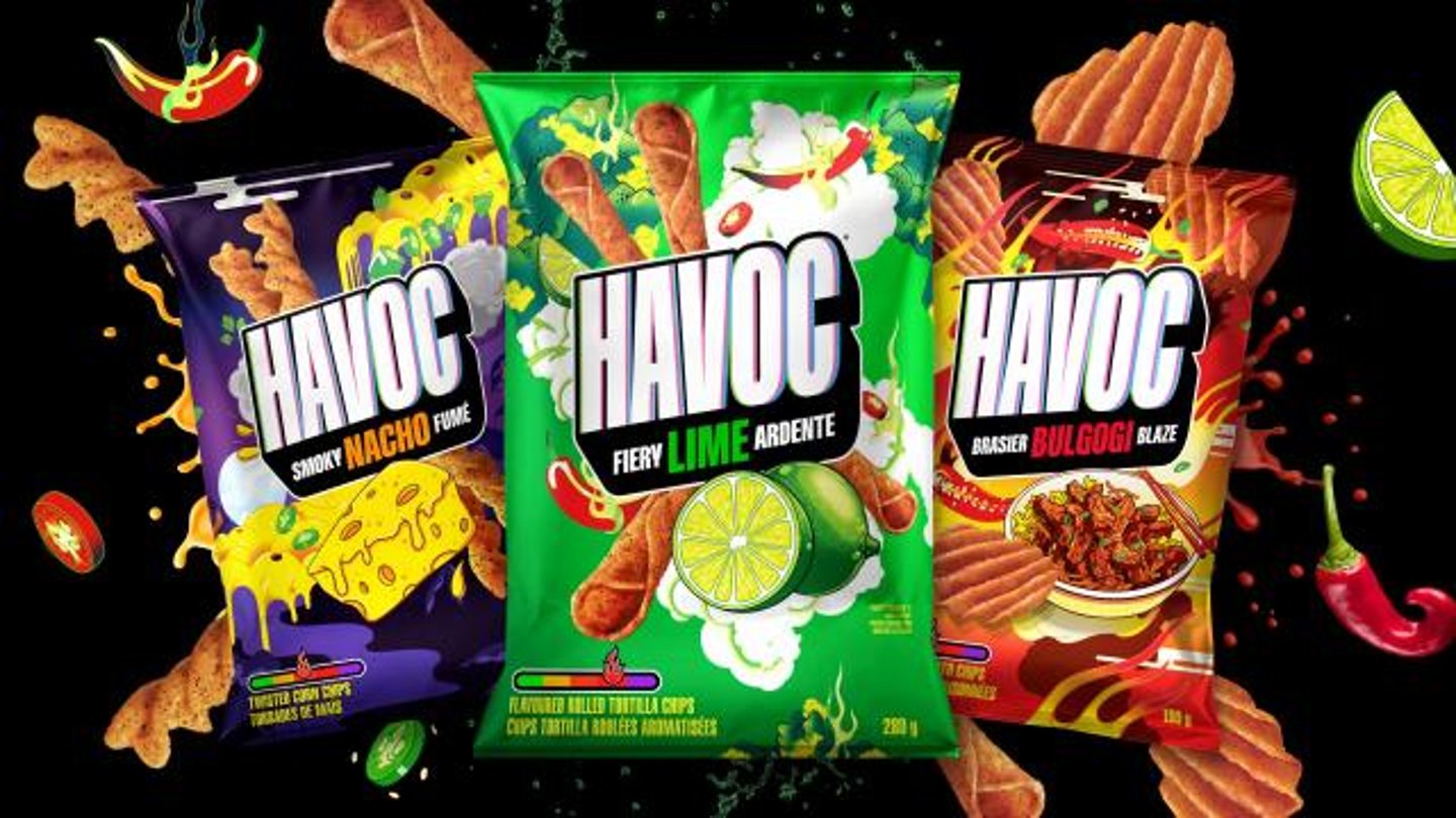 Three bags of Havoc potato chips